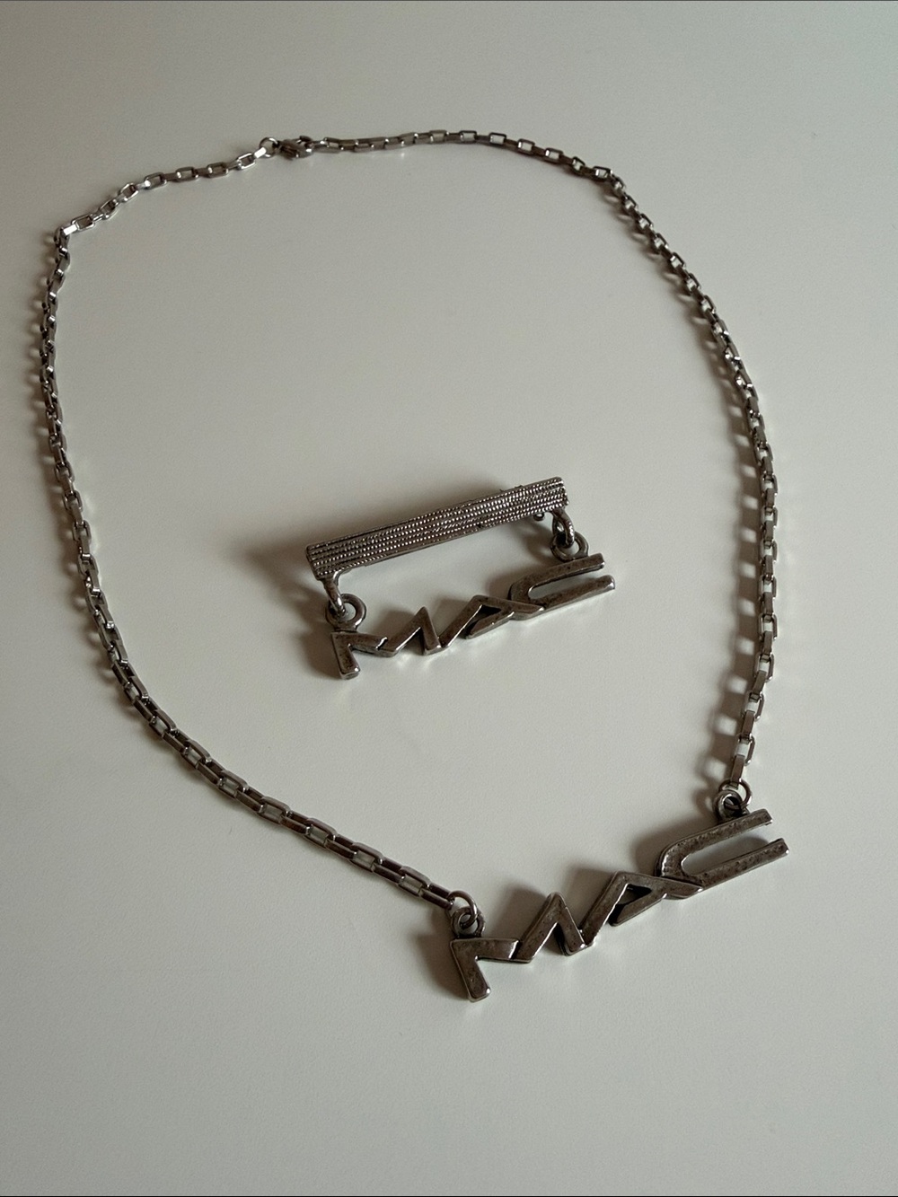 RARE Vintage Y2K MAC Cosmetics Employee Exclusive Logo Necklace & Brooch Set